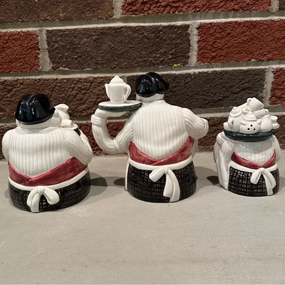 VTG Dept 56 Coffee Break LOT Italian Waiter Sugar Bowl, Creamer & Salt Shaker